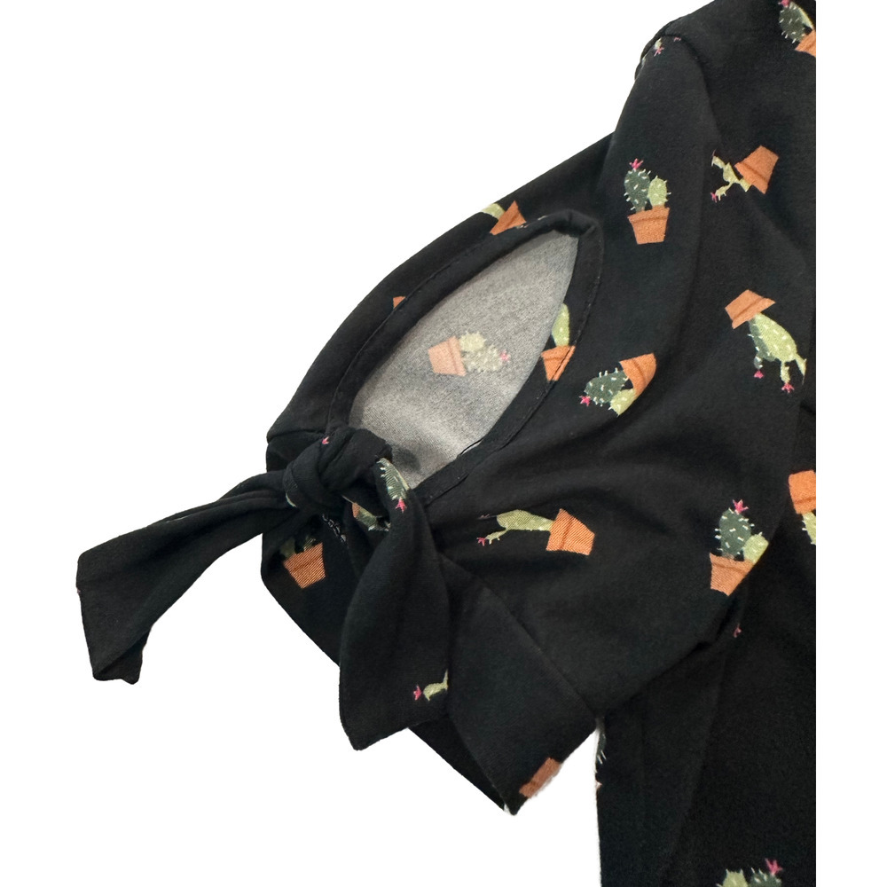 Banana Lemon Cactus Print Black Fit & Flare Dress - Picture 4 of 8